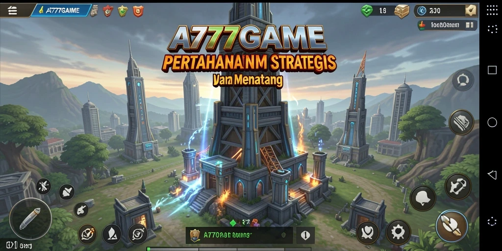 Tampilan gameplay A777GAME dengan menara yang strategis dan musuh yang menyerang.