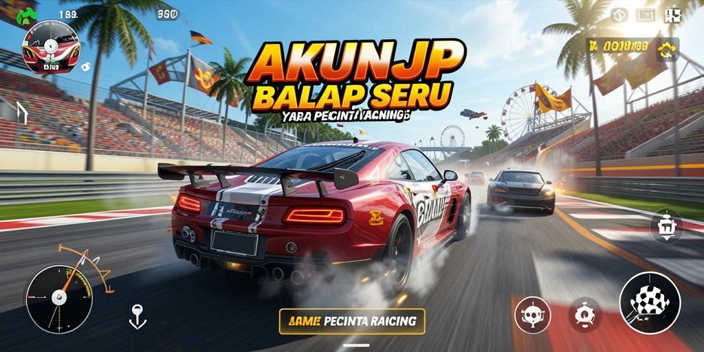Screenshot gameplay AKUNJP menampilkan momen balap yang menegangkan dan seru.