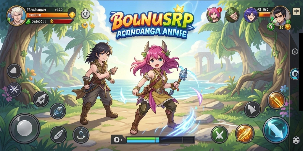 Screenshot gameplay <strong>BONUSRP</strong> dengan karakter anime yang menonjol.