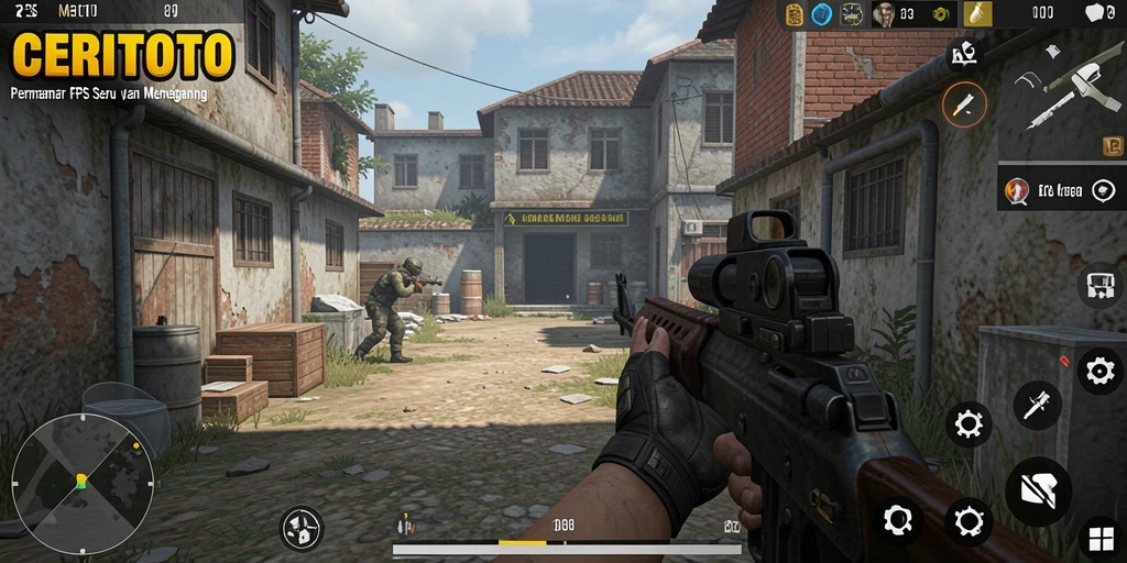 Tampilan gameplay menegangkan dari CERITOTO dalam pertempuran FPS.