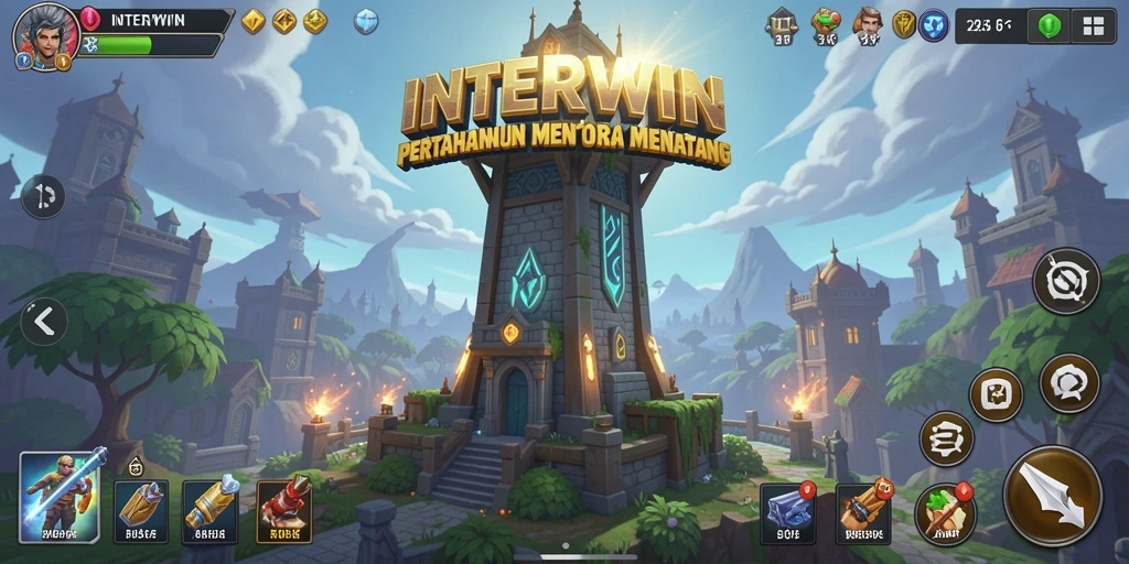 Tangkapan layar INTERWIN menampilkan aksi seru dalam permainan Tower Defense.