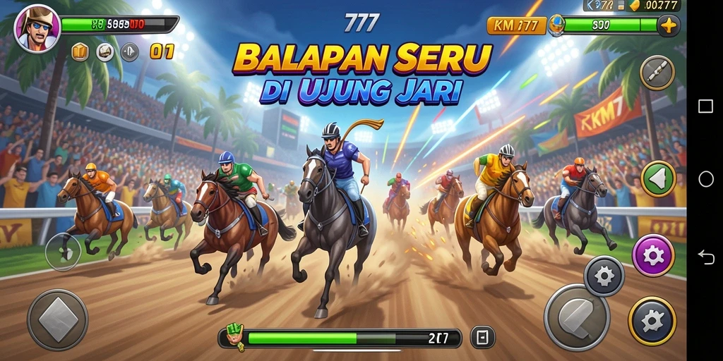 Tampilan gameplay seru dari KM777 yang menampilkan balapan mendebarkan.