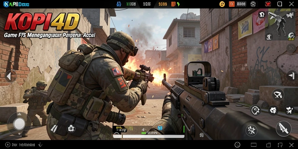Tangkapan layar utama KOPI4D menampilkan pertempuran intens dalam gameplay FPS.