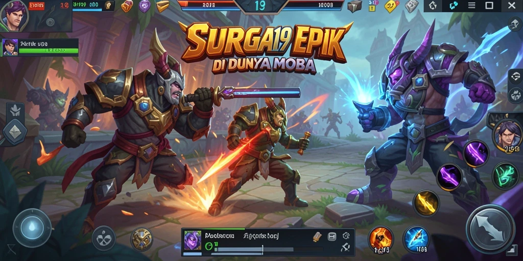 Screenshot SURGA19 menunjukkan aksi seru dalam pertempuran MOBA.